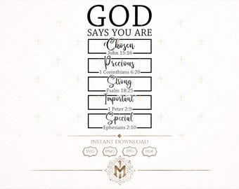 God Says You Are SVG Bundle, Inspirational Christian Bible Verse Bundle, Scripture Designs PNG JPG PdF
