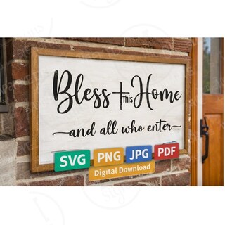 Scritta Decorativa Da Parete In Legno Bless This Home 40x12 Cm Per Soggiorno E Cucina