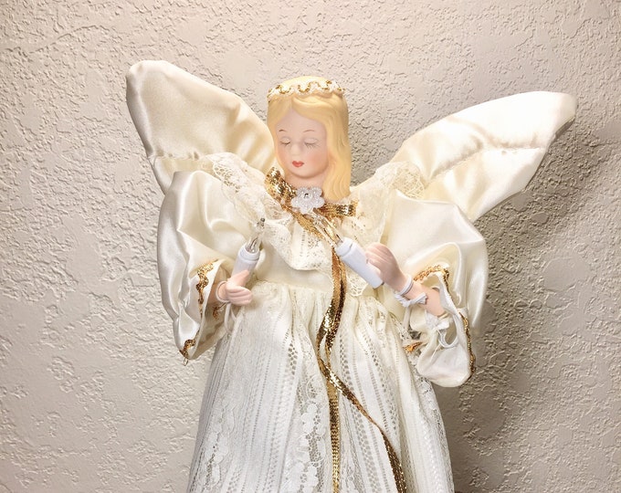 1995 Kmart Porcelain Angel Tree Topper With Ten Lights Etsy