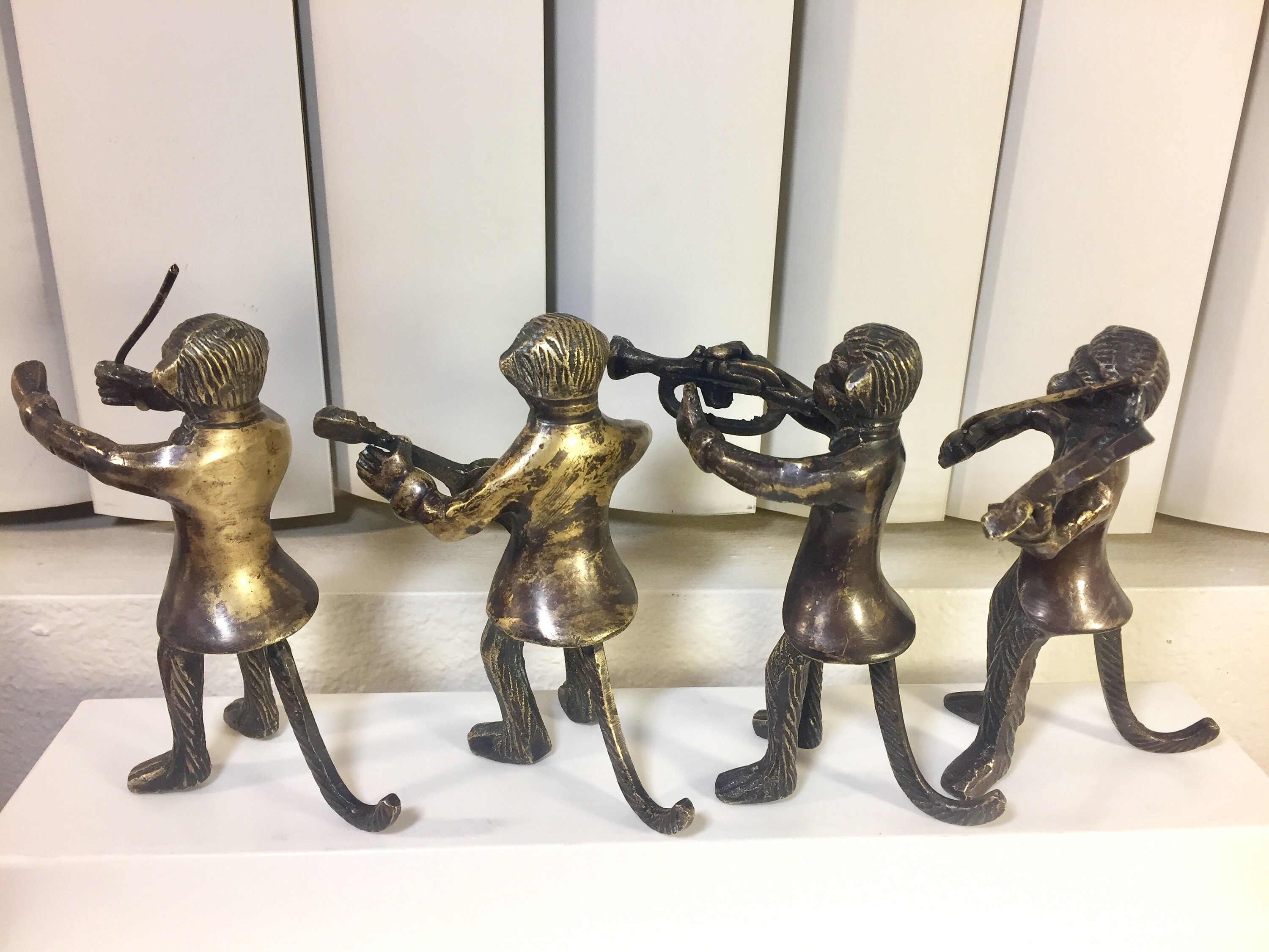 Vintage Bronze Statuesorchestra Musician Monkeys Playing Etsy