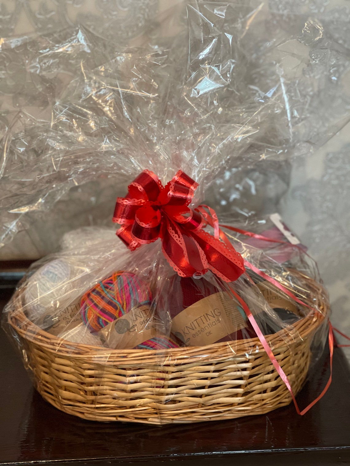 Knitting yarn gift hamper basket with knitting needles and Etsy