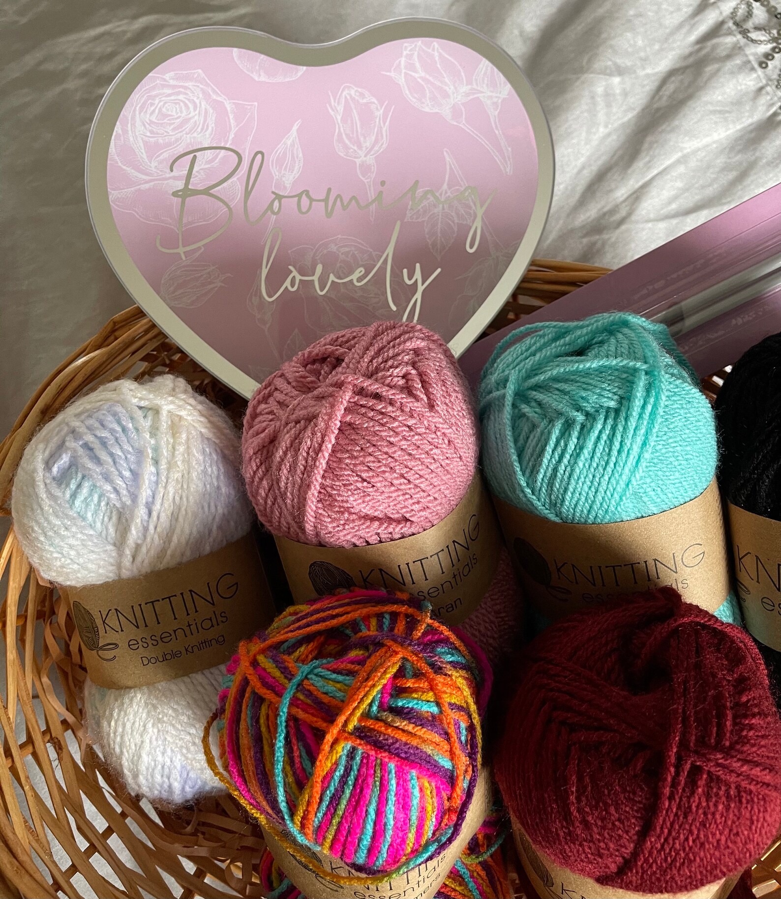 Knitting yarn gift hamper basket with knitting needles and Etsy