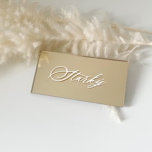 Gold wedding place cards acrylic, modern script silver gold custom place cards, name signs wedding decor, personalized wedding guests favors