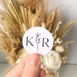 Set van 10 sticker bruiloft initiaal, bloemen bruiloft sticker, aangepaste sticker huwelijksuitnodiging, minimale eerste sticker, elegante sticker