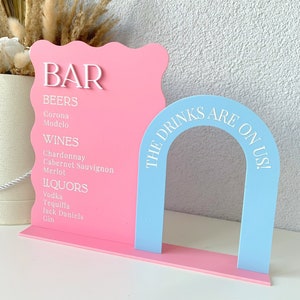 Enseigne de menu de bar acrylique ondulée personnalisée, signalisation de menu de boissons pour un événement, affichage de bar personnalisé de table, enseigne de script moderne, mariage unique