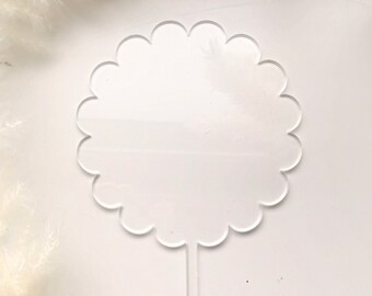 Set of 5 Blank scalloped circle cake toppers with stick clear, white,black, gold and silver blanks acrylic cake decor cricut topper, crafts