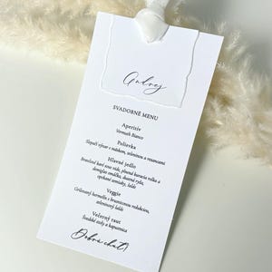 Modernes Hochzeitsmenü mit Namen, Band personalisiertes Menü, klassische Menükarten, Hochzeitsmenü und Namenskarte, Hochzeitsmenü