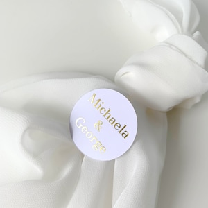 Set van 10 bruiloftsticker met aangepaste naam, transparante doorzichtige sticker goud, zilver, roségouden label, uitnodiging bruiloft, tags voor gastgeschenken,