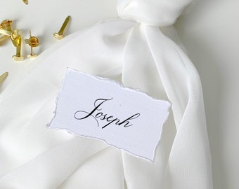 Paper wedding place card, raw edges name cards, Personalized name tags, elegant name card for wedding, rustic place cards for event