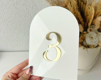 Números de mesa para bodas, letreros para mesas de boda, números de mesa de arco acrílico, números de mesa blancos y dorados, decoración de números de mesa plateados