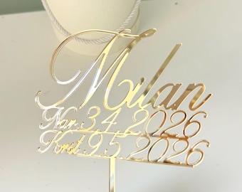 Decorazione per torta personalizzata in acrilico con la scritta "Dio ti benedica", decorazione per torta in acrilico con nome e data, decorazione per torta di battesimo dorata, decorazione per torta di battesimo con nome,