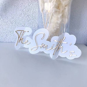 Placa de casamento com sobrenome, placa de acrílico dourada personalizada, placa personalizada, placa personalizada para casamento, decoração de parede para casa, cenário de sobrenome para casamento