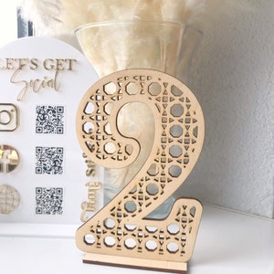 Wooden rattan number with stand, wooden table number, rustic table numbers, rustic wedding decor, natural wedding decor, wedding table decor