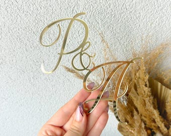 Adorno acrílico para pastel con iniciales, adorno acrílico para pastel con letras, adorno personalizado para pastel de bodas, decoración personalizada para pastel de bodas,