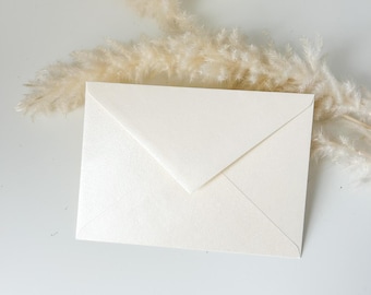 Sobres metálicos blancos Shell para bodas, sobre C6 para invitaciones de boda, sobres metálicos color crema de 114 × 162 mm, sobres blancos