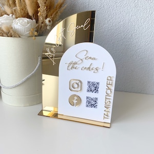 Let&#39; Be Social - Scannable QR Code Acrylic Sign for Social Media - Sign for your Business, Instagram Tiktok, gold acrylic social media sign