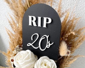 Rip twenties cake topper, custom year heart cake charm, rip thirties toppers, funny acrylic thomb arch, number cake topper