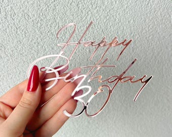 Ciondolo per torta di buon compleanno in acrilico con numero, topper per torta a forma di cuore per compleanno, topper per torta dorato, topper per torta nuziale personalizzato, numero personalizzato