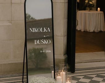 Calcomanía de espejo personalizada, pegatina de espejo personalizada, pegatina de boda con nombres, calcomanía de espejo personalizada blanca, boda personalizada, letrero de cumpleaños