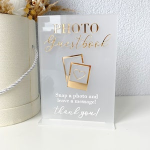 Acrylic photo guestbook sign, photo guestbook sign, gold wedding sign, acrylic party sign, acrylic wedding table sign, polaroid wedding sign
