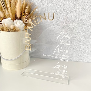 "Hochzeits-Bar-Menü-Zeichen, benutzerdefinierte Acryl-Getränkemenü-Schilder, personalisiertes Signatur-Getränkeschild, Goldhochzeitsschilder, Acrylhochzeitsdekor,