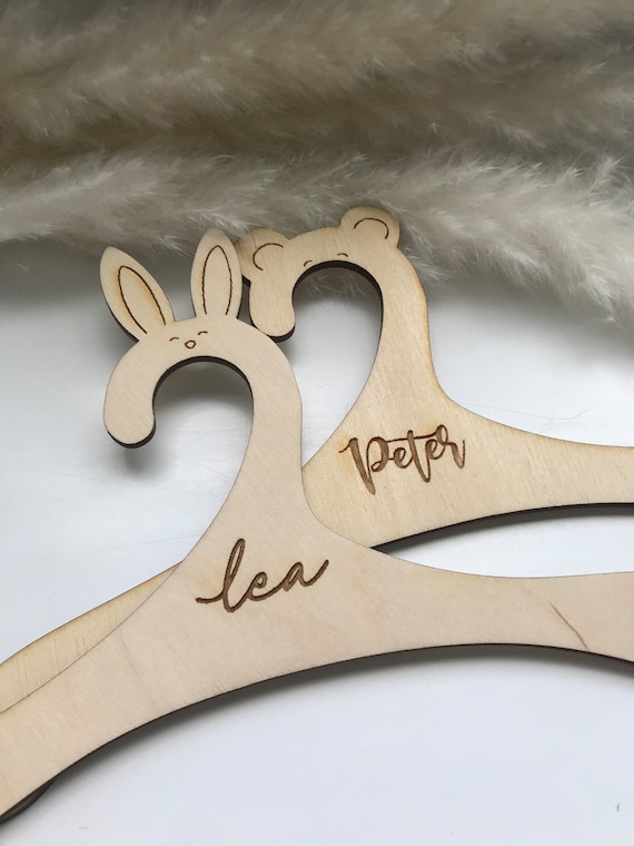 Personalized Kids Hanger Bunny and Bear With Name Hanger With Name