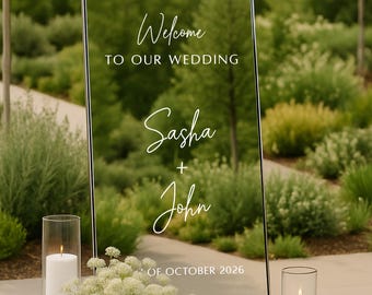 Personalized mirror decal, custom mirror sticker, wedding sticker with names, white Custom Mirror Decal, Custom Names & Date Sign