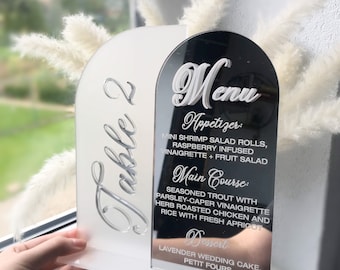 Wedding table numbers with menu, table numbers, acrylic table numbers, wedding menus, acrylic menus, party table decor, acrylic table signs