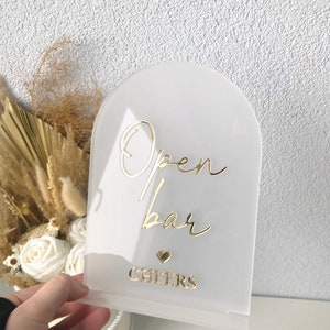 Acryl bord open bar, bar bord, gouden bruiloft borden, acryl feestborden, acryl bruiloft tafelborden, tafelbord geschenken en kaarten