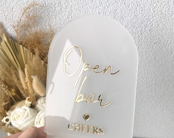Letrero de barra abierta de acrílico, letrero de bar, letreros de boda dorados, letreros de fiesta de acrílico, letreros de mesa de boda de acrílico, letrero de mesa de regalos y tarjetas