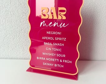 Letrero de menú de bar de acrílico ondulado personalizado, letrero de menú de bebidas moderno para eventos, expositor de bar retro personalizado, letrero de bebidas de autor moderno