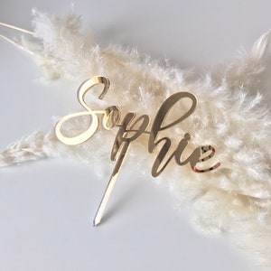 Wooden acrylic cake topper with name, custom text cake topper, personalized wooden name, cake decor on stick name on stick