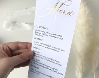 Gold wedding menu, personalized paper menu, gold foil menu cards, Wedding Stationery, wedding menu invitation,