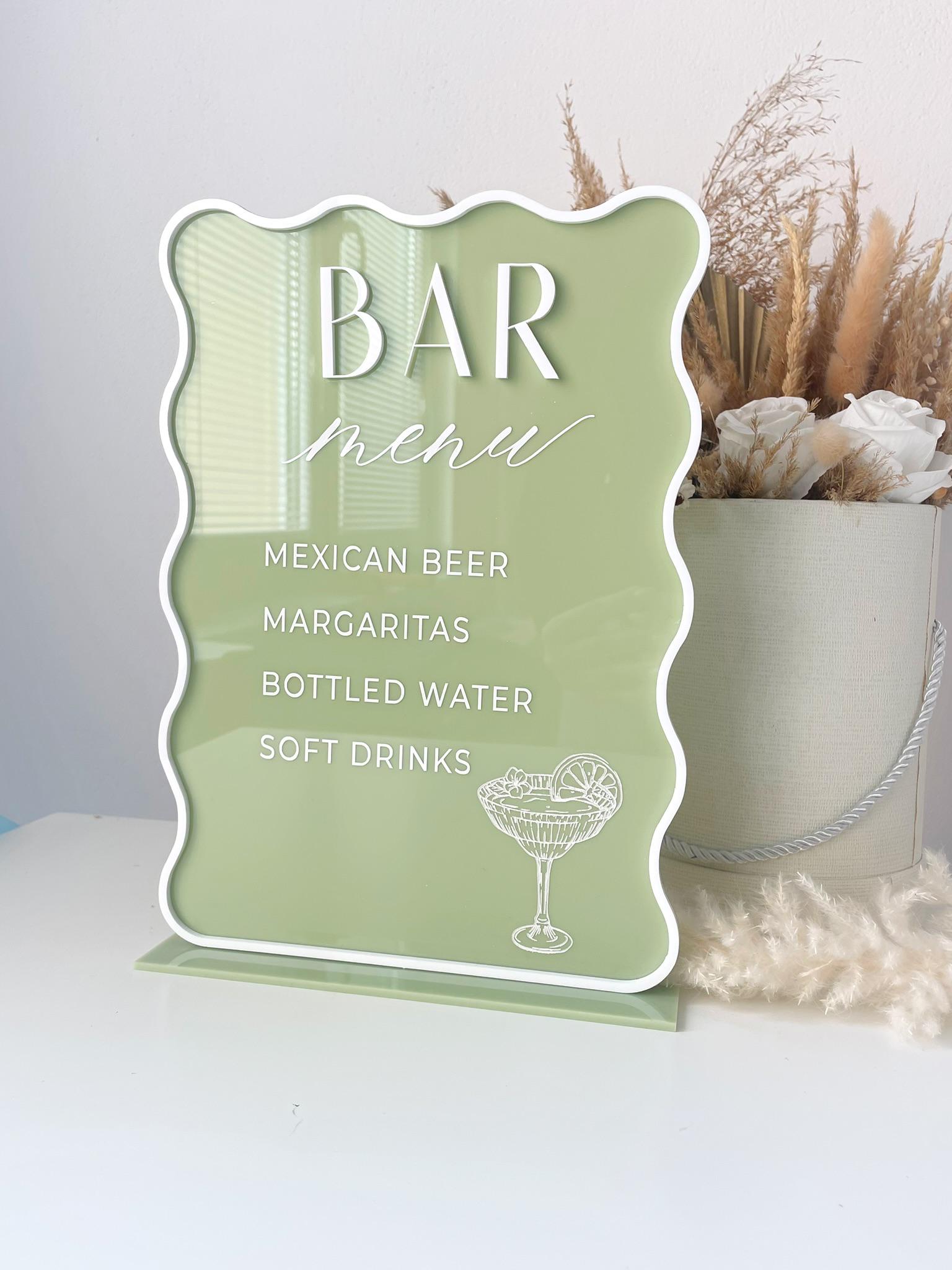 Personalized Wavy Acrylic Bar Menu Sign, Drink Menu Signage for Event ...