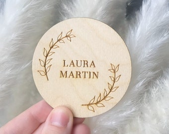 Custom wooden wedding magnet for guests, personalized wedding favors, wedding guest gift, thank you wooden magnet, floral magnet personalize