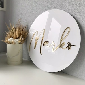 Letrero circular de acrílico con nombre, letrero de fiesta personalizado, letrero personalizado de bautismo, letrero de bebé con nombre, letrero con nombre bohemio, letrero circular de acrílico personalizado