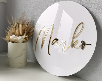 Acrylic circle sign with name, personalized party sign, baptism custom sign, baby sign with name, boho name sign, custom acrylic circle sign