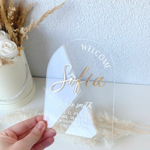 Faire-part de naissance acrylique pour bébé, faire-part de prénom, nom de cercle de bébé bohème en acrylique, décoration jalons beige, jalon naturel,