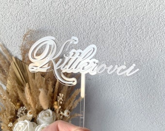 Acrylic cake topper with last name, acrylic cake topper with surname, custom wedding cake topper, personalized wedding cake decor, last name