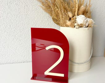 Números de mesa rojo oscuro para bodas, letreros para mesas, números de mesa en arco burdeos, números de mesa blancos y dorados, decoración con números de mesa rojos