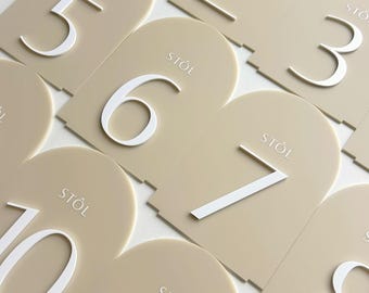 Números de mesa de boda beige, número de mesa de boda en arco, números de mesa de arco acrílico, números de mesa dorados, números de mesa plateados para letreros de boda