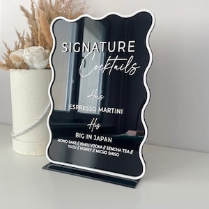 Personalized signature drinks wavy acrylic bar menu sign, drink menu signage for event, Table custom bar, Modern sign, cocktails