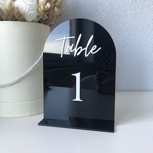 Wedding table numbers, acrylic arch wedding table decor, head table wedding decor, parrty table numbers, black and white number with stand,