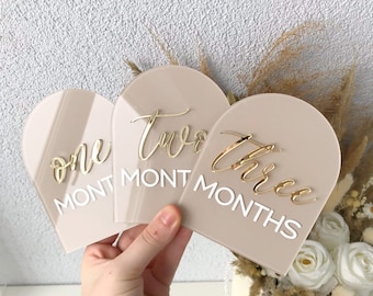 Baby acrylic arch milestones, gold milestones, acrylic boho baby milestones, circle months for baby, beige milestones, natural milestone,