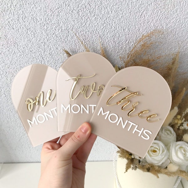 Baby acrylic arch milestones, gold milestones, acrylic boho baby milestones, circle months for baby, beige milestones, natural milestone,