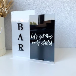 Insegna in acrilico per Open Bar, cartellonistica per menù di bevande per matrimoni, cartellonistica per menù di cocktail per feste nuziali, insegne moderne per matrimoni, insegna personalizzata per eventi
