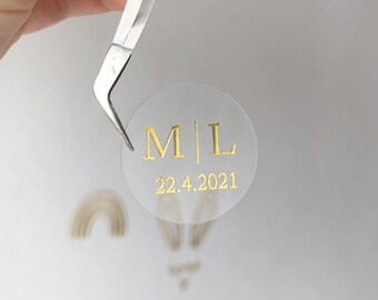 10er Set Hochzeit Initialen Sticker mit Datum, Initialen Sticker gold, silber, Rosegold Aufkleber für Gastgeschenke, Hochzeitsdeko