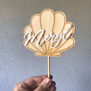 Wooden Shell Custom Cake Topper With Acrylic Name Birthday Cake Topper ...