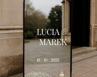 Personalized mirror decal, custom mirror sticker, wedding sticker with names, white Custom Mirror Decal, Personalized Wedding, Birthday sign