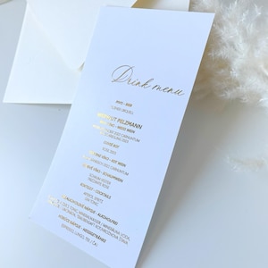 Menu weselne ze złotego papieru, spersonalizowany nowoczesny papier do napojów, papeteria na imprezy, srebrny znak bufetu, elegancka złota folia, luksusowy papier ślubny